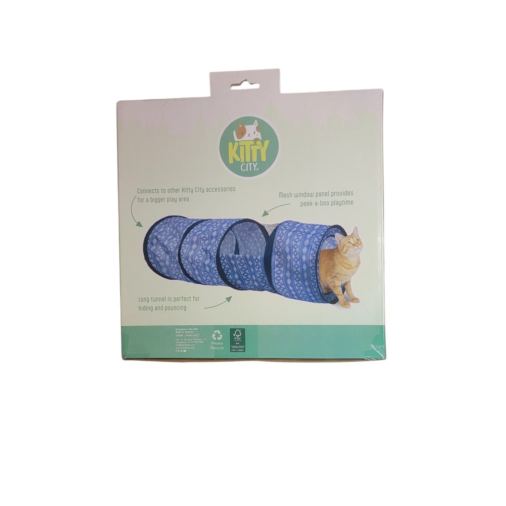 Kitty City Play Tunnel Cat Toy OS Blue New Collapsible‎ Mesh Window 36 Inch